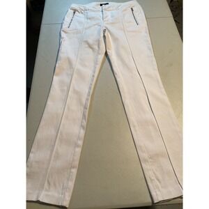 She Said... Womens White Pintuck Seam Zipper Pocket Stretch Trousers Size 10